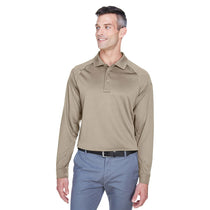 Harriton Men's Desert Khaki Tactical Long-Sleeve Performance Polo