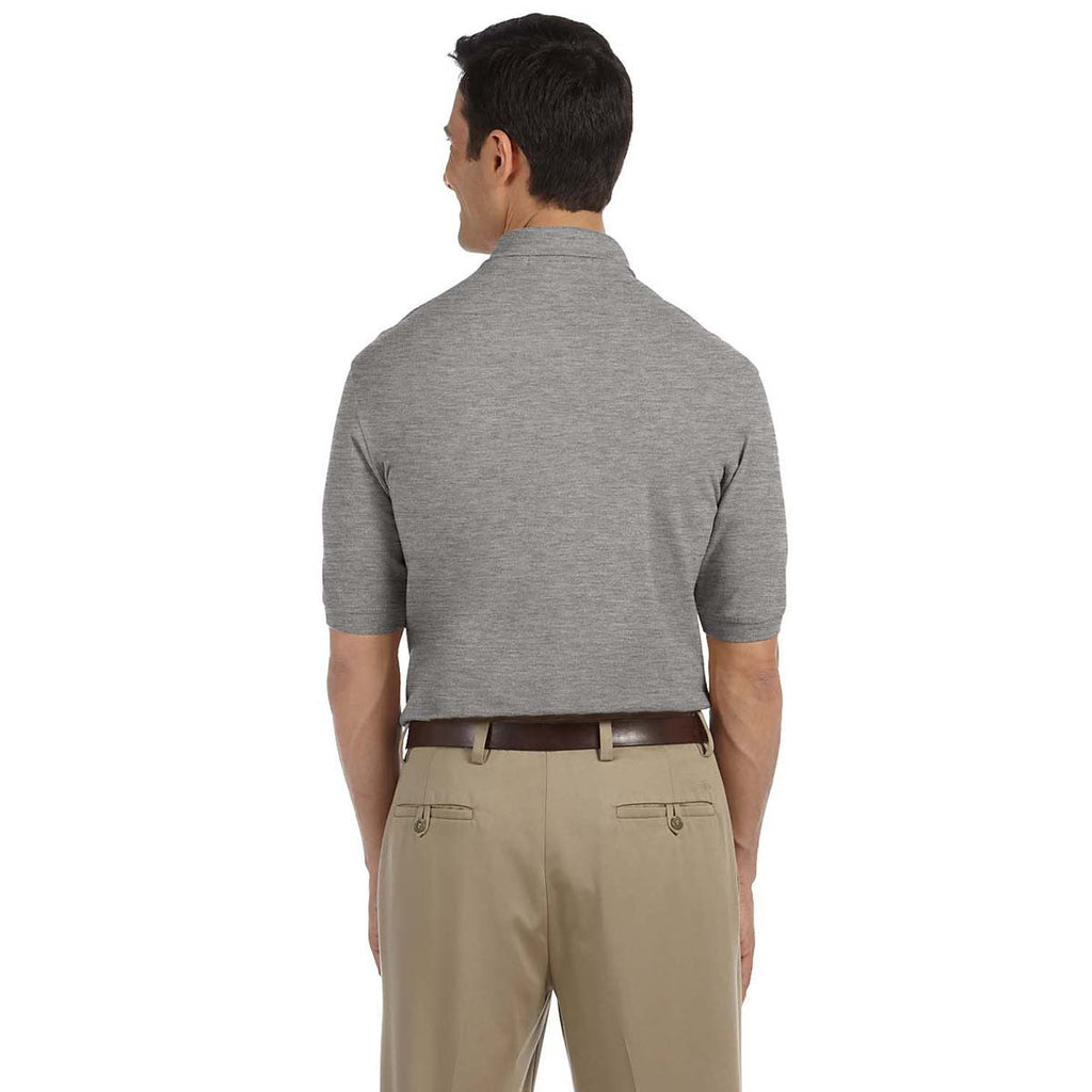 Harriton Men's Grey Heather 5.6 oz. Easy Blend Polo with Pocket