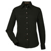 Harriton Women's Black Easy Blend Long-Sleeve Twill Shirt with Stain-Release