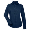 Harriton Women's Navy Easy Blend Long-Sleeve Twill Shirt with Stain-Release