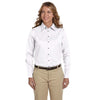 Harriton Women's White Easy Blend Long-Sleeve Twill Shirt with Stain-Release