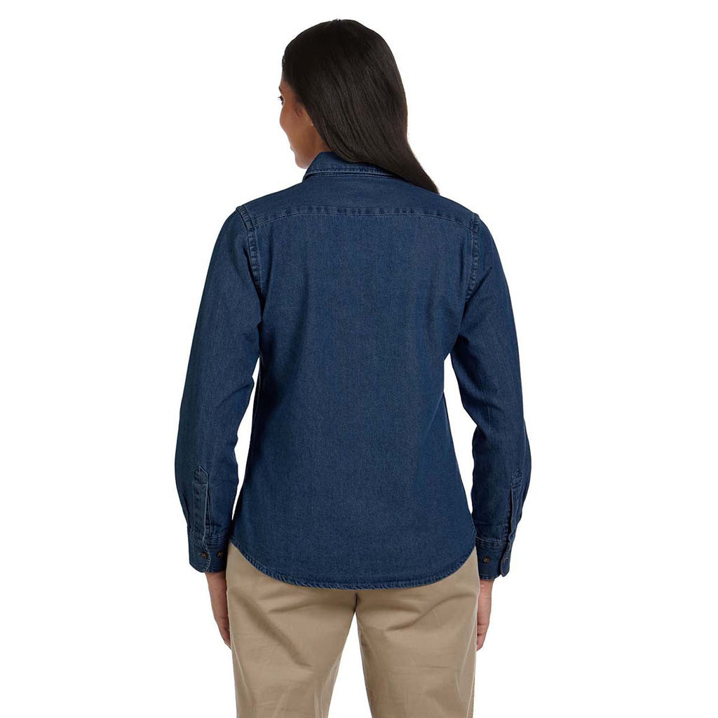 Harriton Women's Dark Denim 6.5 oz. Long-Sleeve Denim Shirt