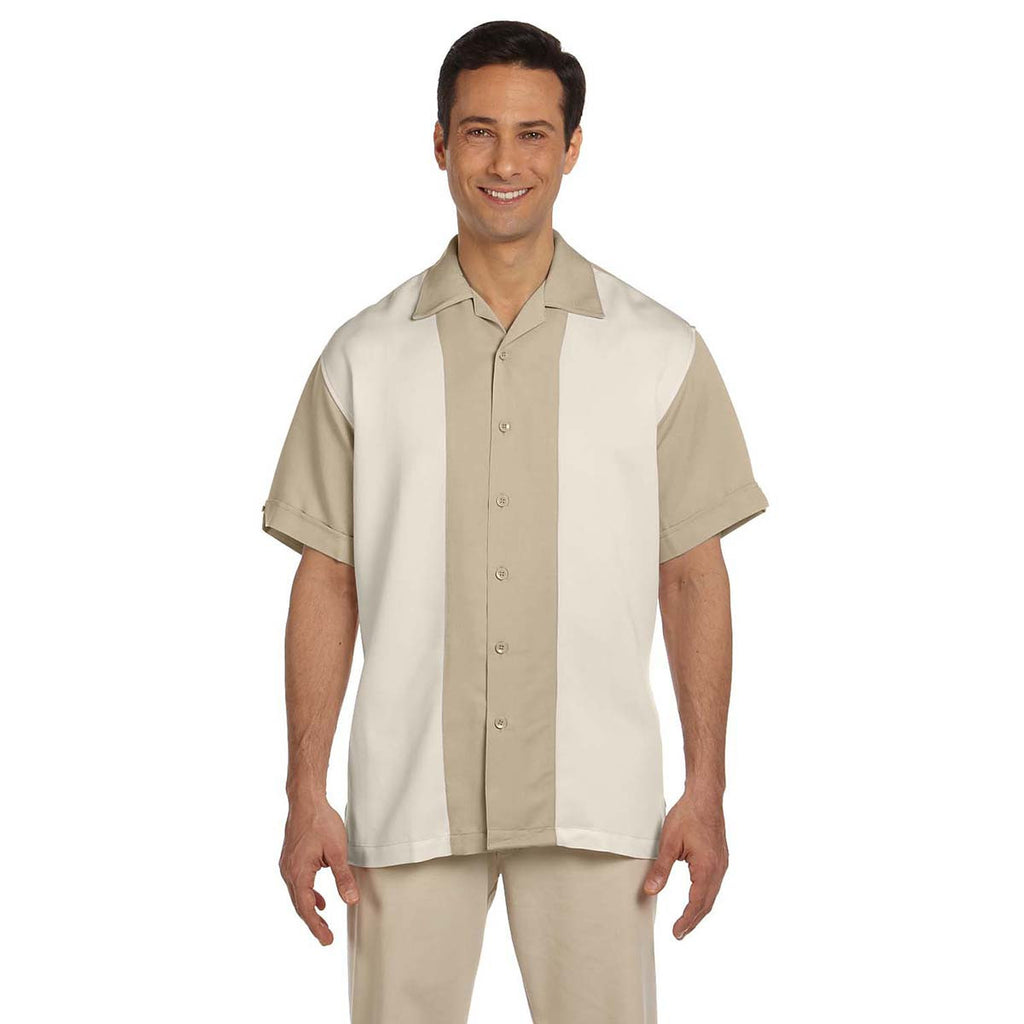 Harriton Men's Sand/Creme Two-Tone Bahama Cord Camp Shirt