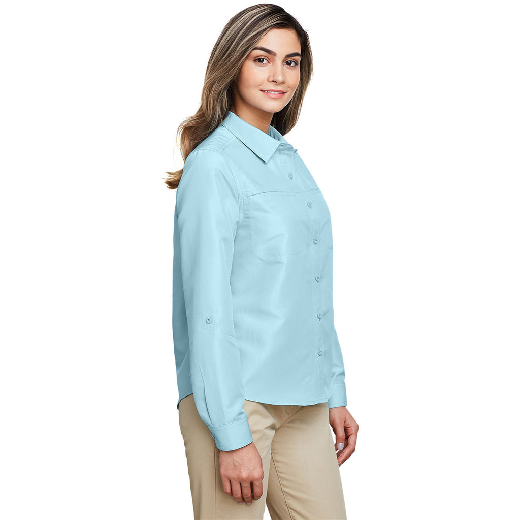 Harriton Women's Cloud Blue Key West Long-Sleeve Performance Staff Shirt