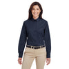 Harriton Women's Dark Navy Foundation 100% Cotton Long-Sleeve Twill Shirt with Teflon