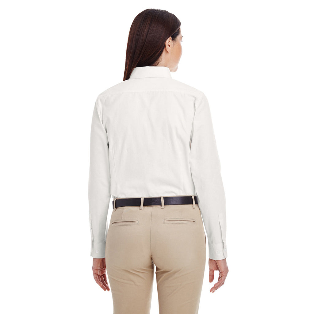 Harriton Women's White Foundation 100% Cotton Long-Sleeve Twill Shirt with Teflon