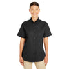 Harriton Women's Black Foundation 100% Cotton Short-Sleeve Twill Shirt Teflon