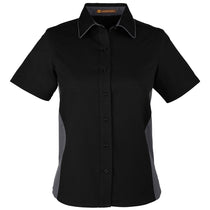 Harriton Women's Black/Dark Charcoal Flash Colorblock Short Sleeve Shirt