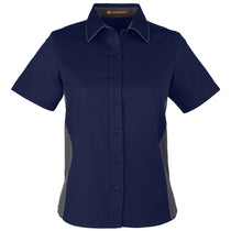 Harriton Women's Dark Navy/Dark Charcoal Flash Colorblock Short Sleeve Shirt