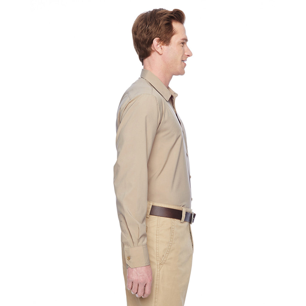 Harriton Men's Khaki Paradise Long-Sleeve Performance Shirt