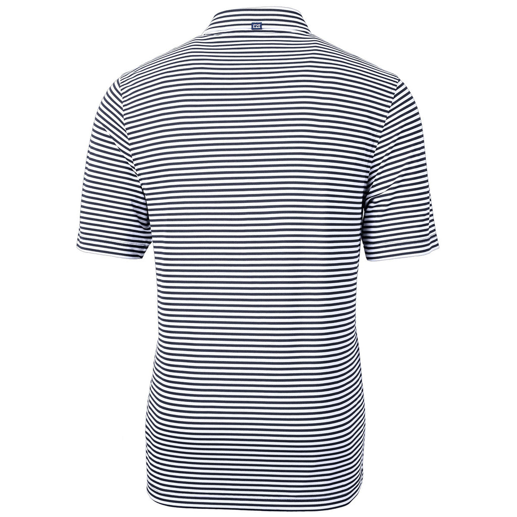 Cutter & Buck Men's Navy Blue Virtue Eco Pique Stripped Recycled Polo