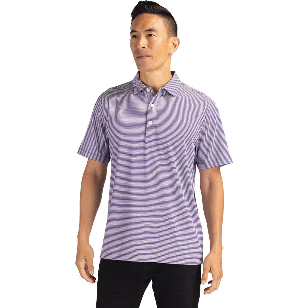 Cutter & Buck Men's College Purple/White Forge Eco Double Stripe Stretch Recycled Polo