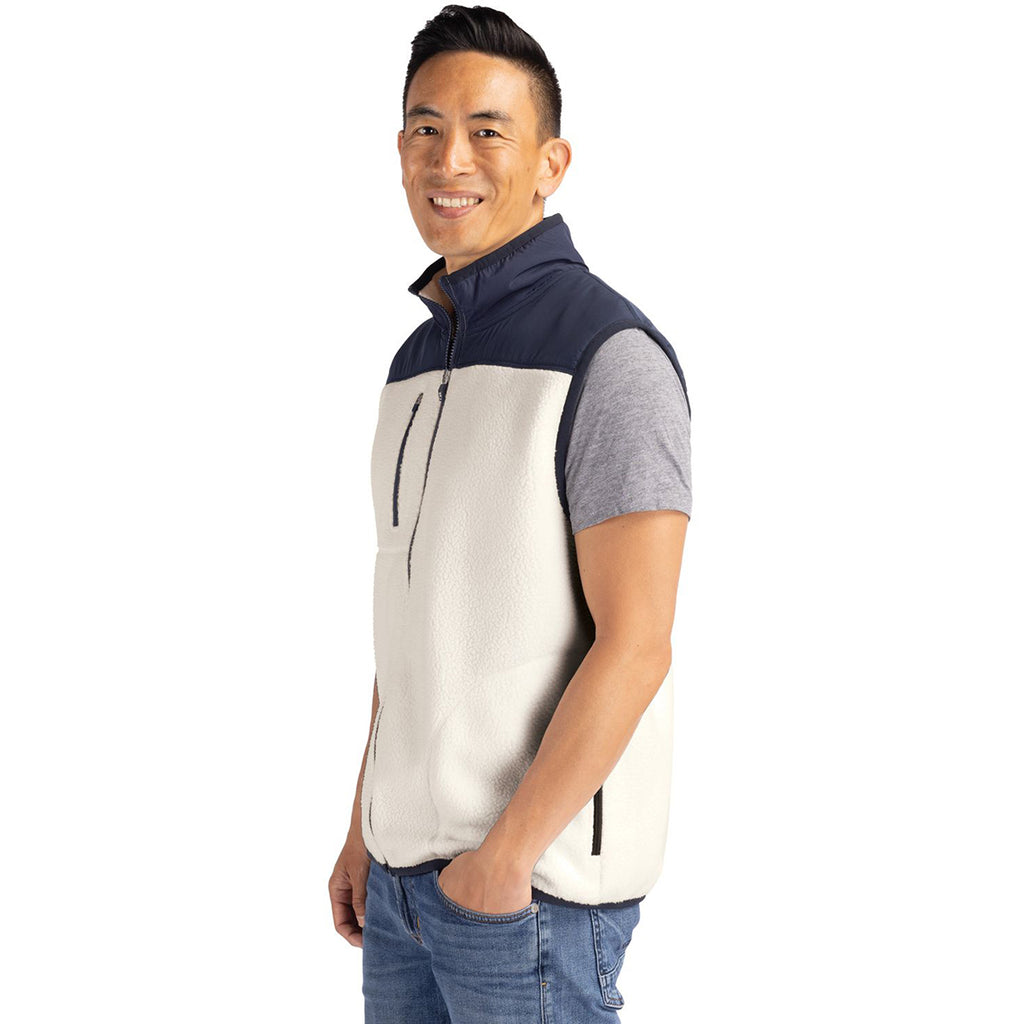 Cutter & Buck Men's Shell/Navy Blue Cascade Eco Sherpa Fleece Vest