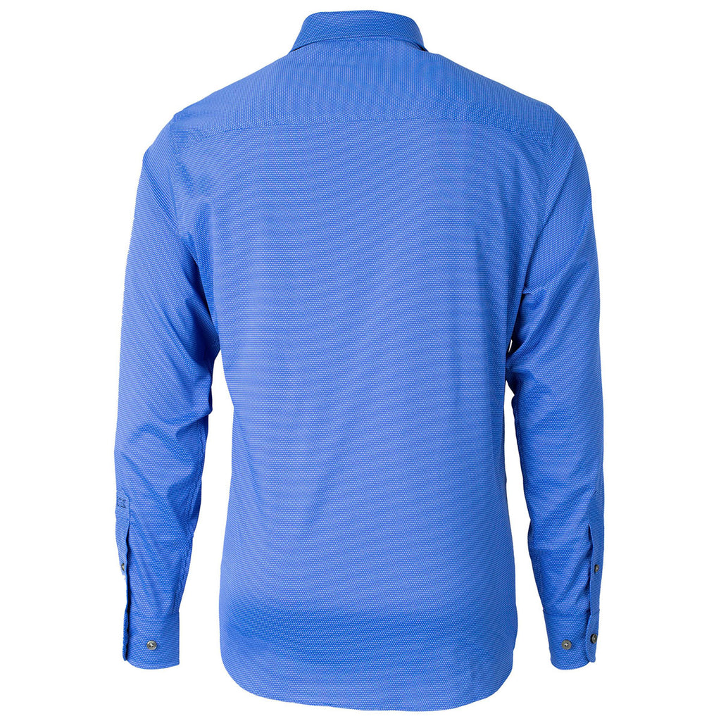 Cutter & Buck Men's French Blue Versatech Geo Dobby Stretch Long Sleeve