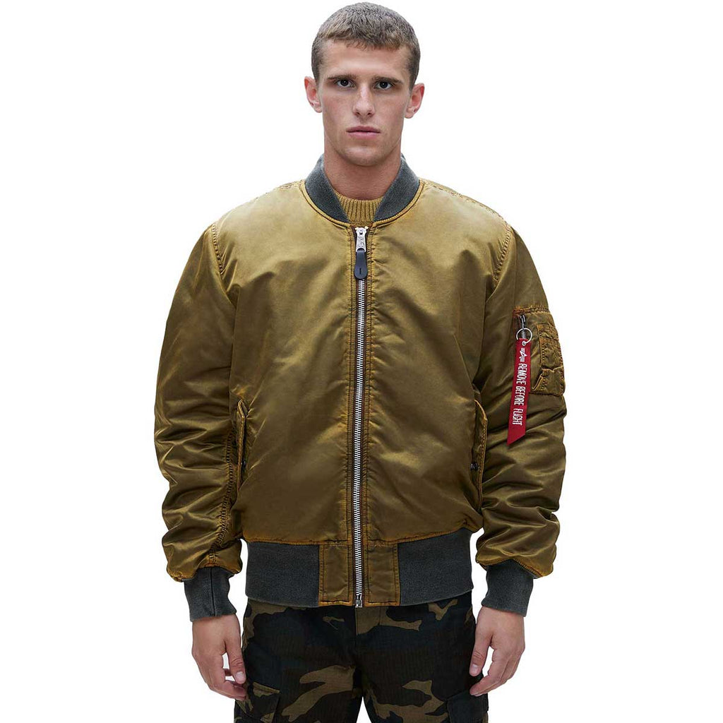 Alpha Industries Men's Emergency Orange MA-1 Blood Chit Battlewash Flight Jacket