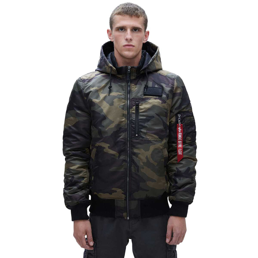 Alpha Industries Men's Dark Woodland Camo MA-1 Hooded Rib Flight Jacket