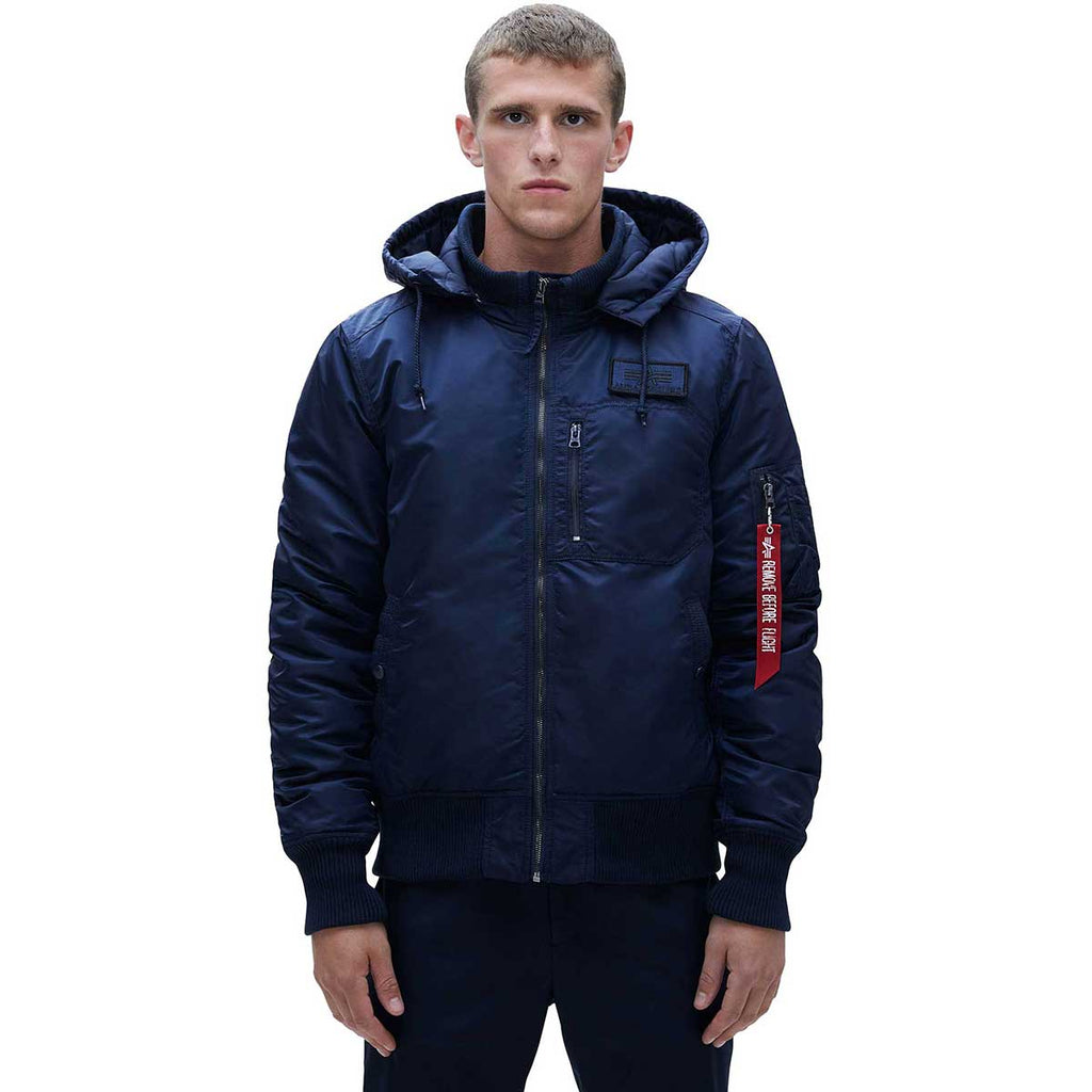 Alpha Industries Men's Replica Blue MA-1 Hooded Rib Flight Jacket