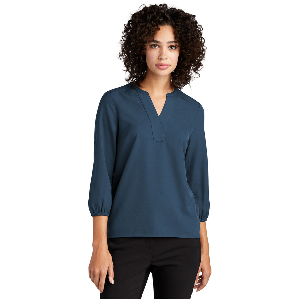 Mercer+Mettle Women's Insignia Blue Stretch Crepe 3/4 Sleeve Blouse