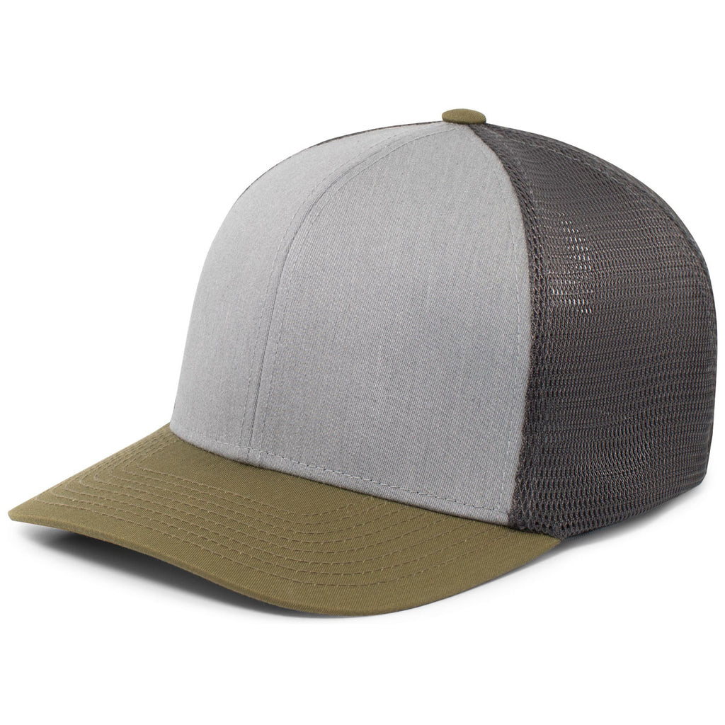 Pacific Headwear Heather Grey/Light Charcoal/Moss Green Fusion Trucker Cap