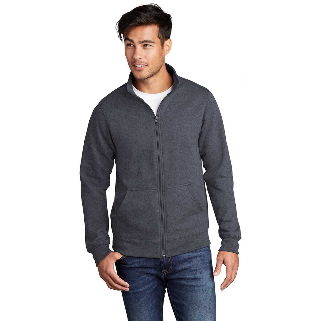 Port & Company Men's Heather Navy Core Fleece Cadet Full-Zip Sweatshirt