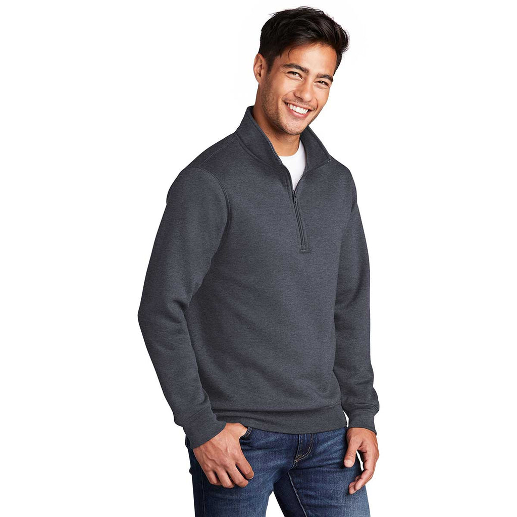 Port & Company Men's Heather Navy Core Fleece 1/4 Zip Pullover Sweatshirt