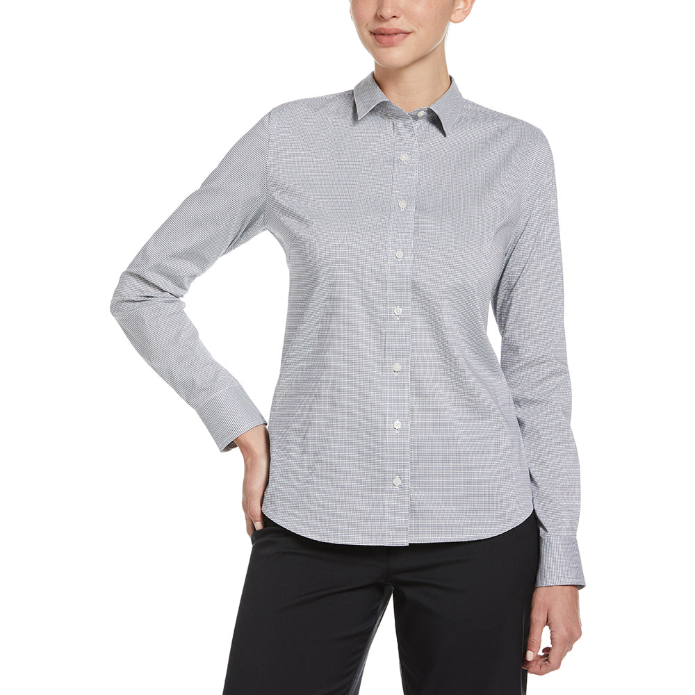 Perry Ellis Women's Classic Navy/White Mini Grid Woven Shirt