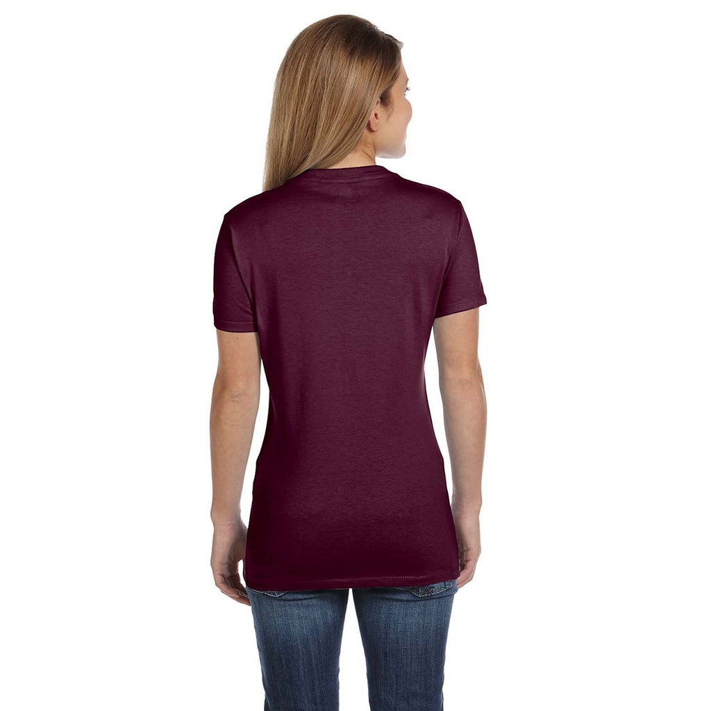 Hanes Women's Maroon 4.5 oz. 100% Ringspun Cotton nano-T V-Neck T-Shirt