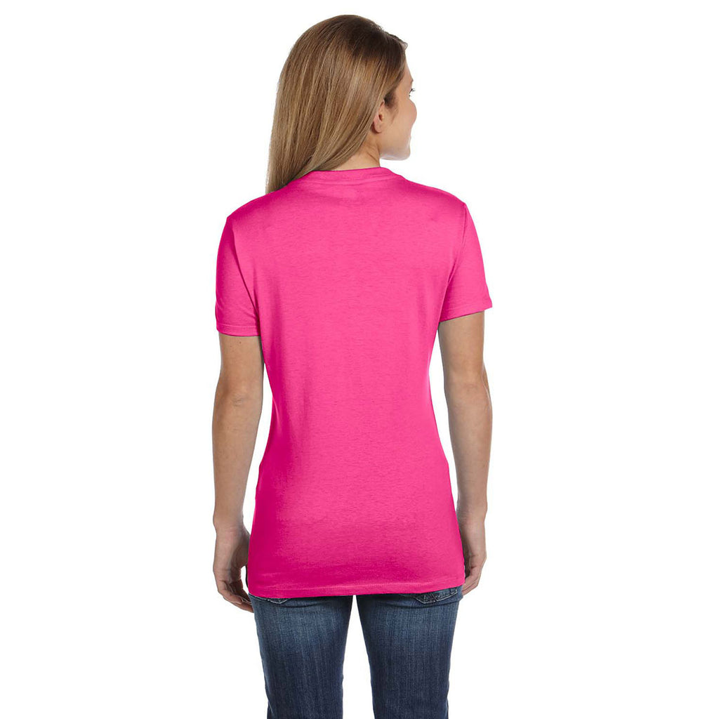 Hanes Women's Wow Pink 4.5 oz. 100% Ringspun Cotton nano-T V-Neck T-Shirt