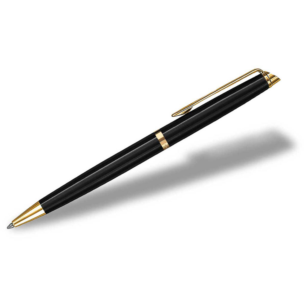 Waterman Black Lacquer Gold Trim Hemisphere Ballpoint Pen with Blue Ink