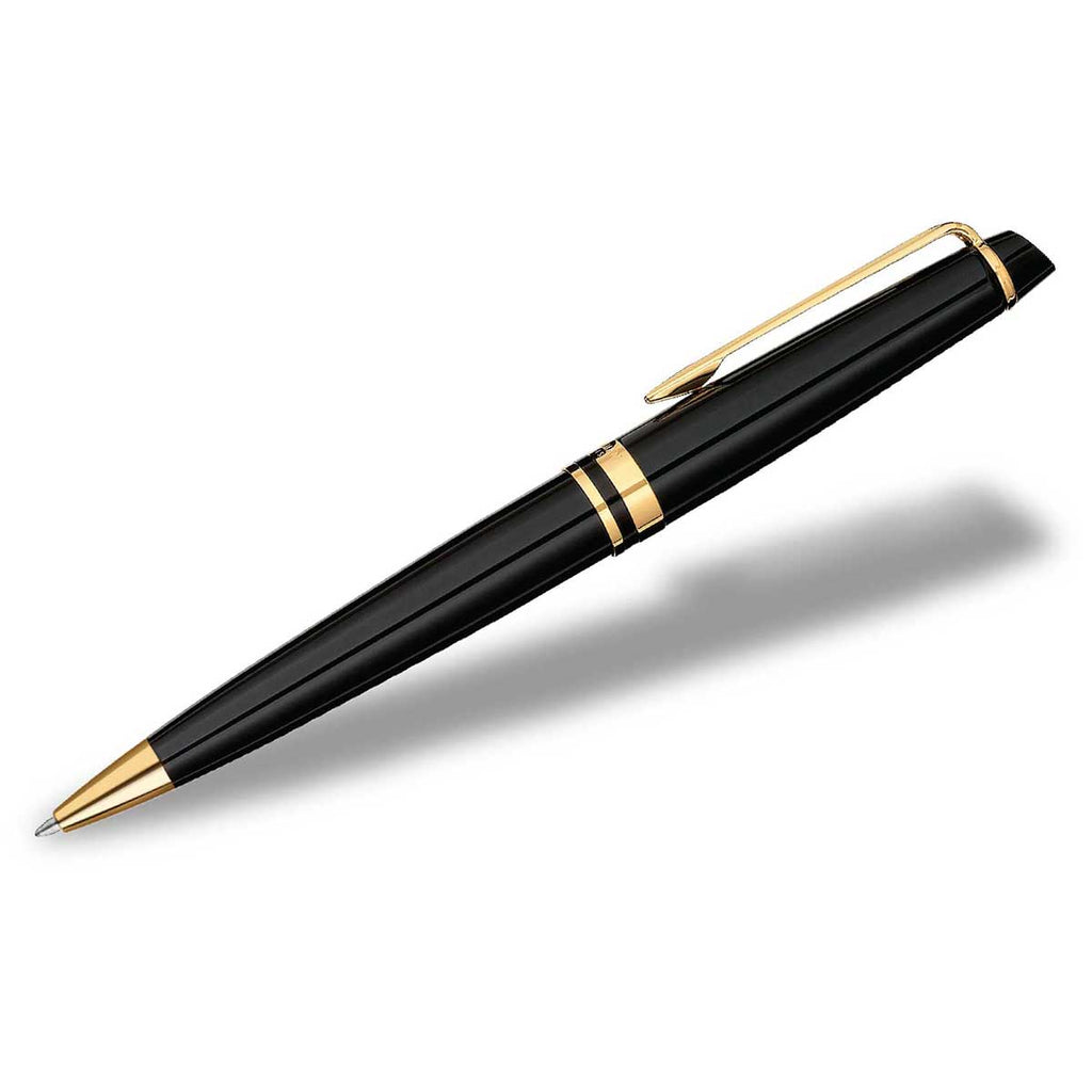 Waterman Black Lacquer Gold Trim Expert Ballpoint Pen with Black Ink