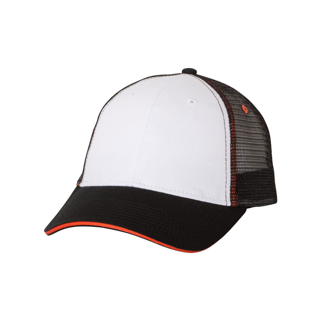 Valucap White/Black/Orange Sandwich Trucker Cap