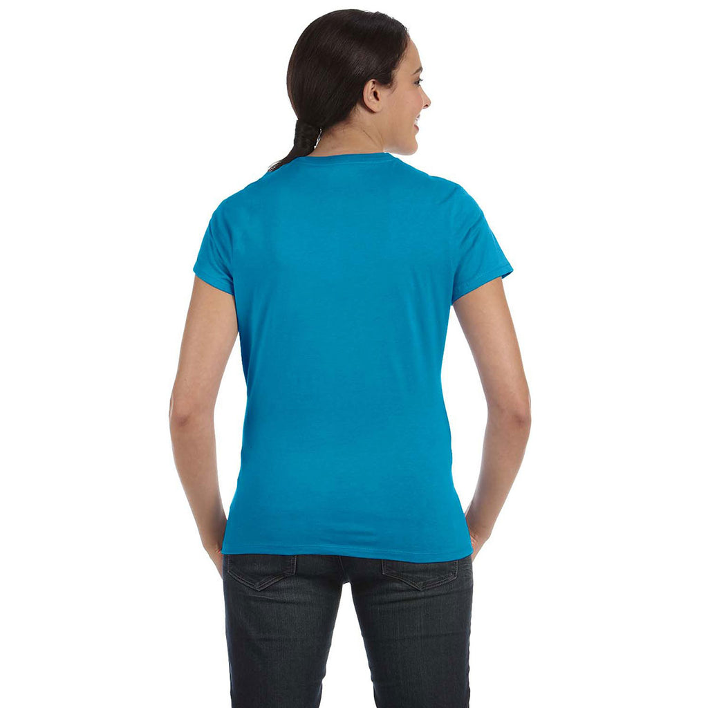 Hanes Women's Teal 4.5 oz. 100% Ringspun Cotton nano-T T-Shirt