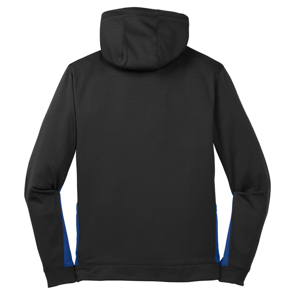 Sport-Tek Men's Black/ True Royal Sport-Wick Fleece Colorblock Hooded Pullover