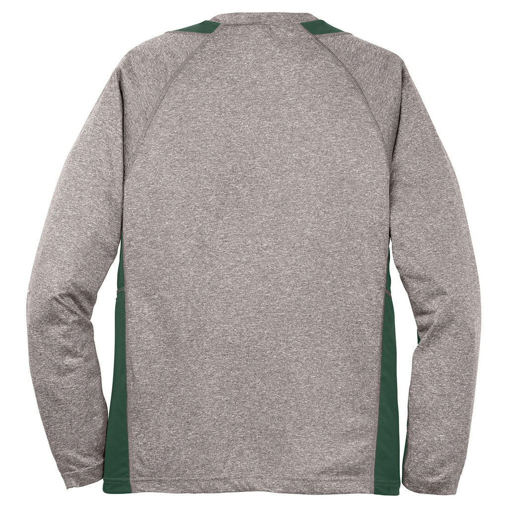 Sport-Tek Men's Vintage Heather/ Forest Green Long Sleeve Heather Colorblock Contender Tee