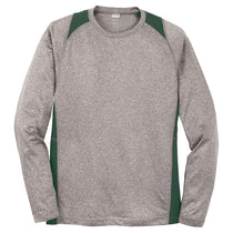 Sport-Tek Men's Vintage Heather/ Forest Green Long Sleeve Heather Colorblock Contender Tee