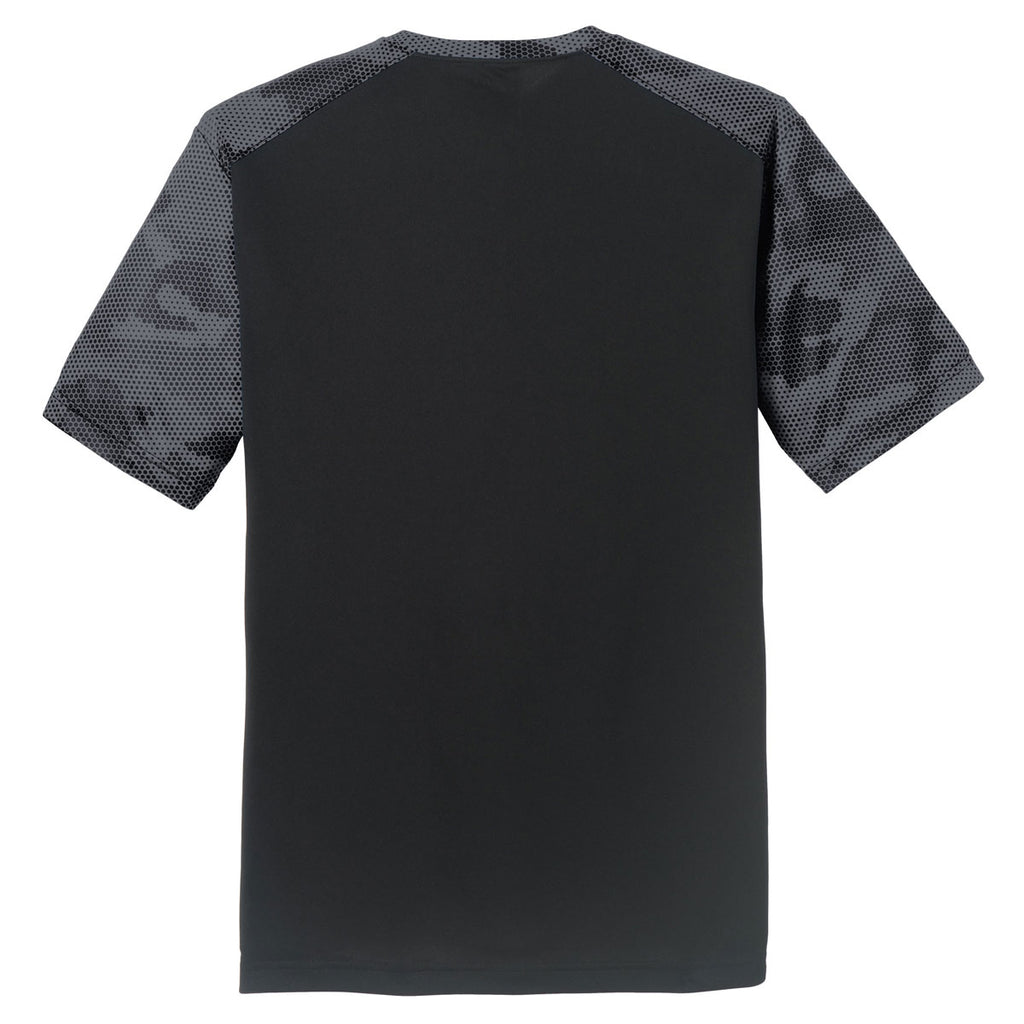 Sport-Tek Men's Black/Iron Grey CamoHex Colorblock Tee