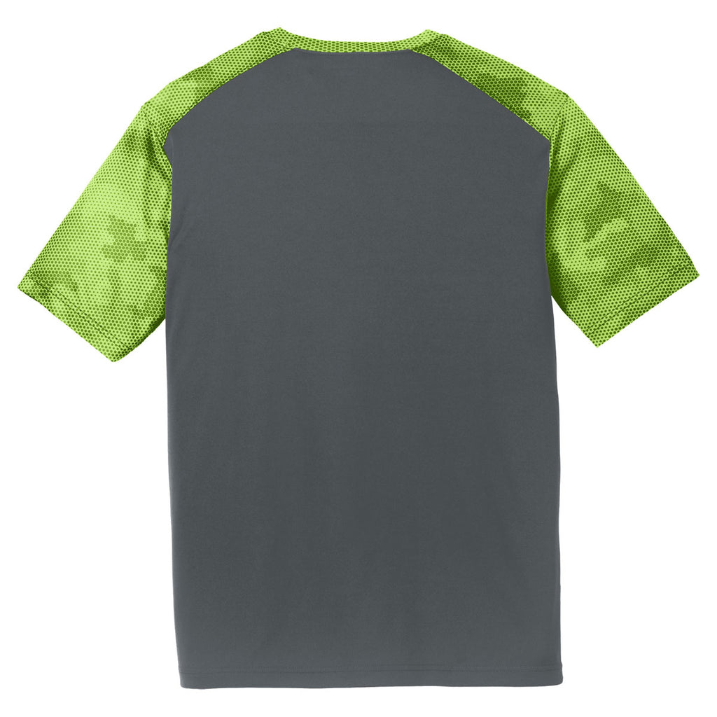 Sport-Tek Men's Iron Grey/Lime Shock CamoHex Colorblock Tee