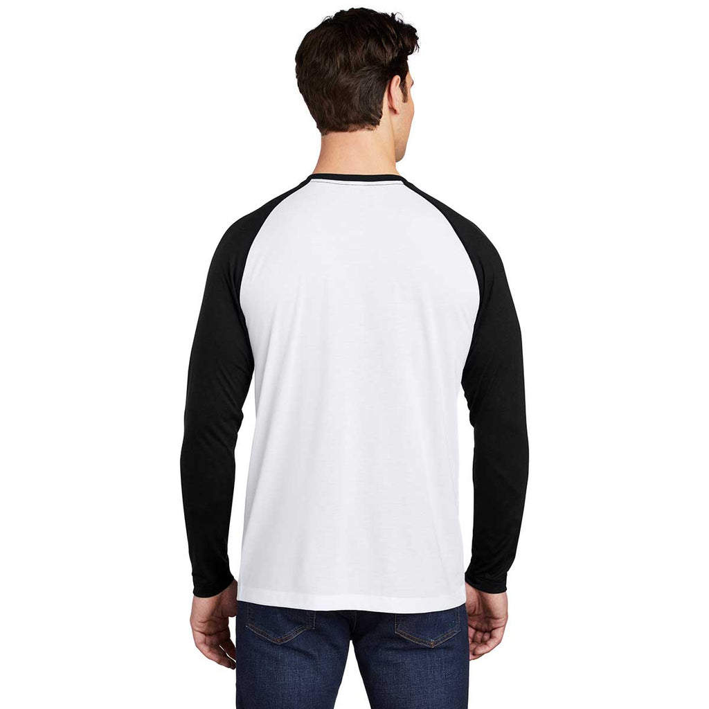 Sport-Tek Men's Black Triad Solid/White Triad Solid PosiCharge Long Sleeve Tri-Blend Wicking Raglan Tee