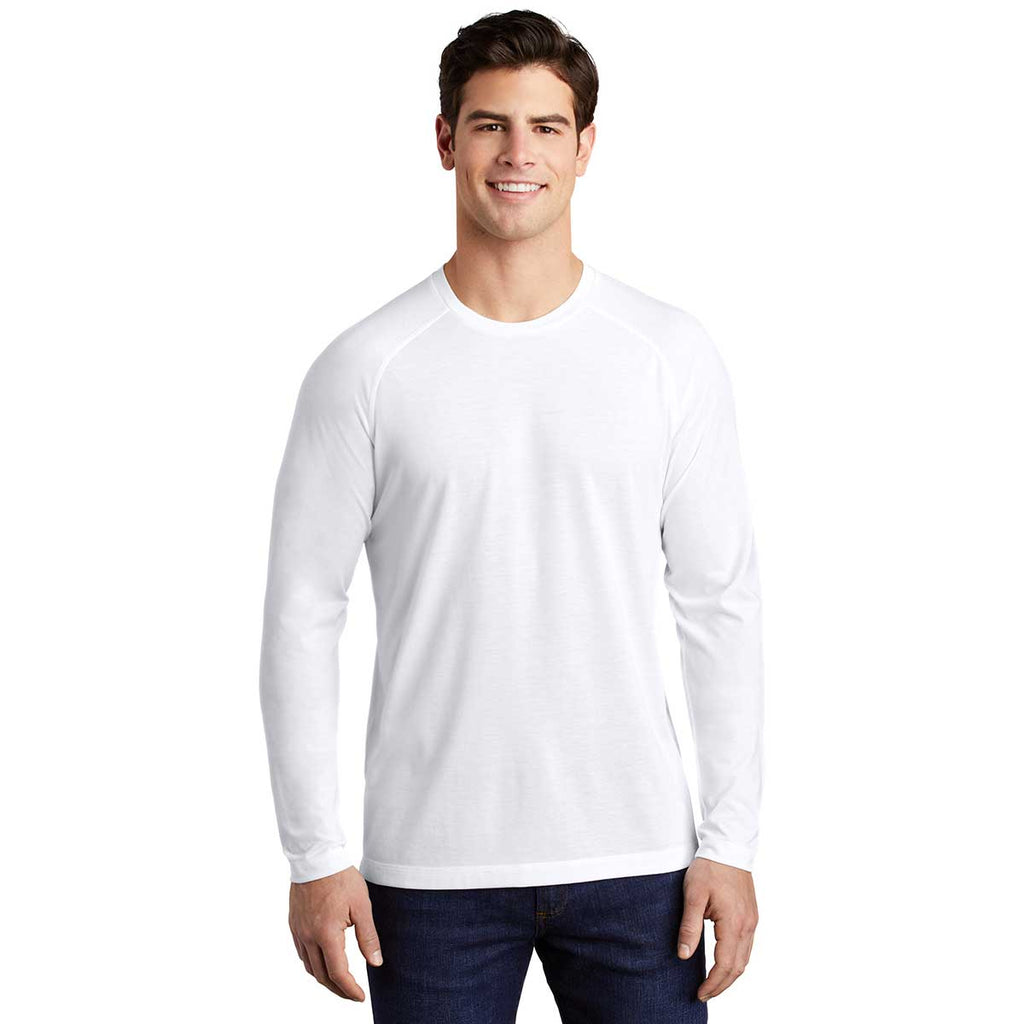 Sport-Tek Men's White Triad Solid PosiCharge Long Sleeve Tri-Blend Wicking Raglan Tee