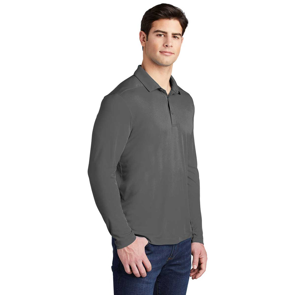 Sport-Tek Men's Dark Smoke Grey Posi-UV Pro Long Sleeve Polo