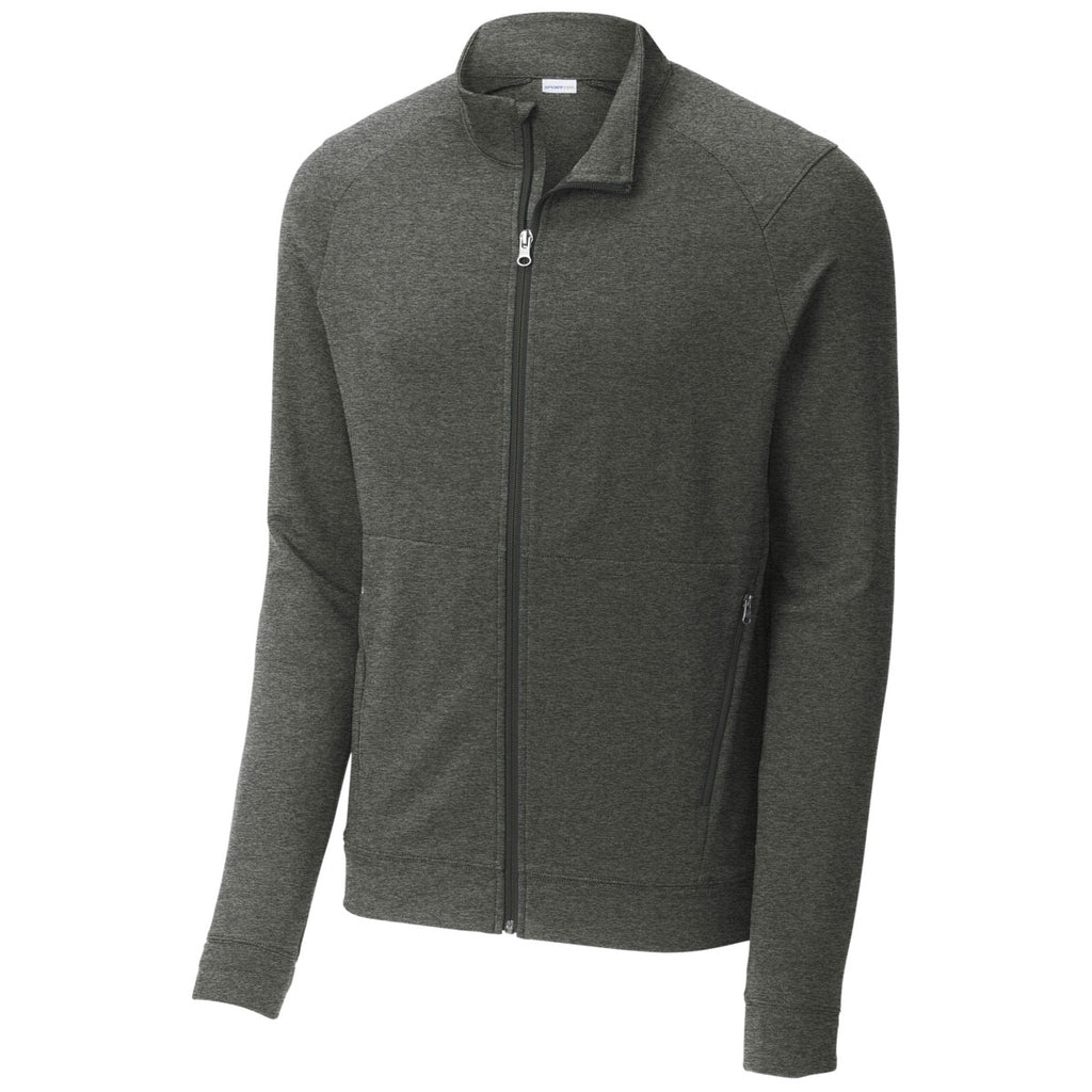 Sport-Tek Men's Dark Grey Heather Sport-Wick Flex Fleece Full-Zip