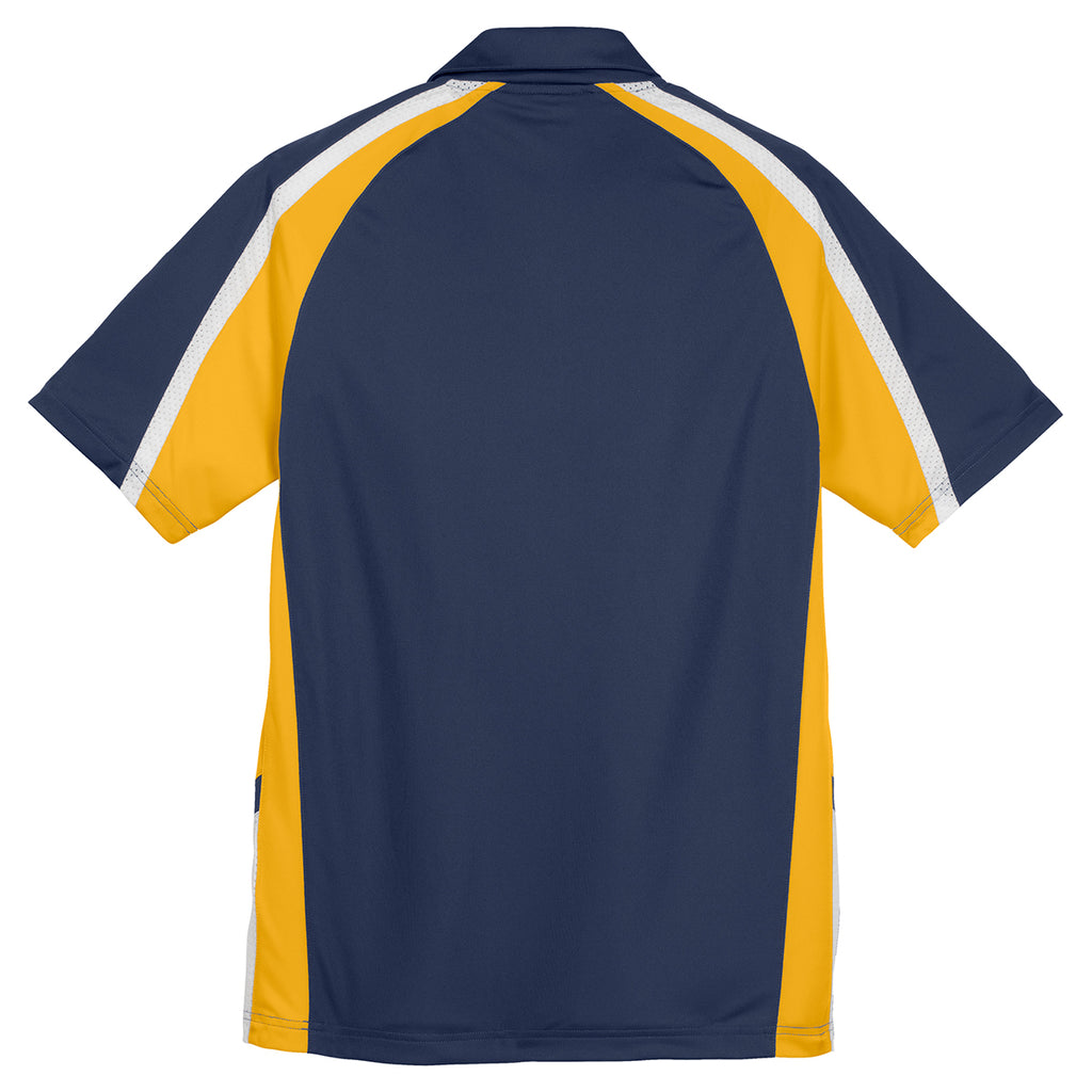 Sport-Tek Men's True Navy/Gold/White Tricolor Micropique Sport-Wick Polo