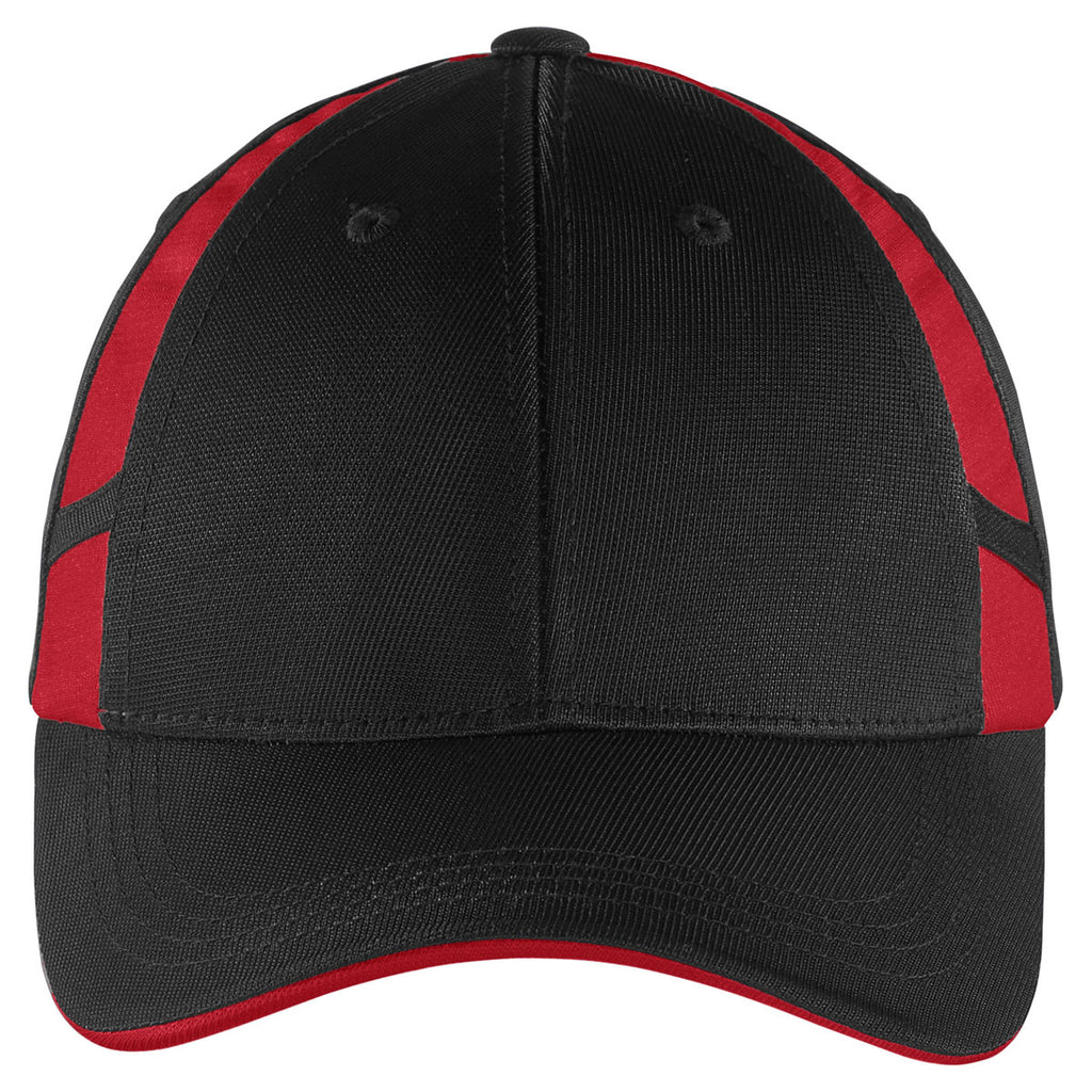 Sport-Tek Black/True Red Dry Zone Mesh Inset Cap