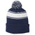 Sport-Tek Stripe True Navy/White Pom Pom Beanie