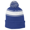 Sport-Tek Stripe True Royal/White Pom Pom Beanie