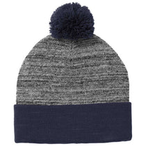 Sport-Tek True Navy/Grey Heather Heather Pom Pom Beanie