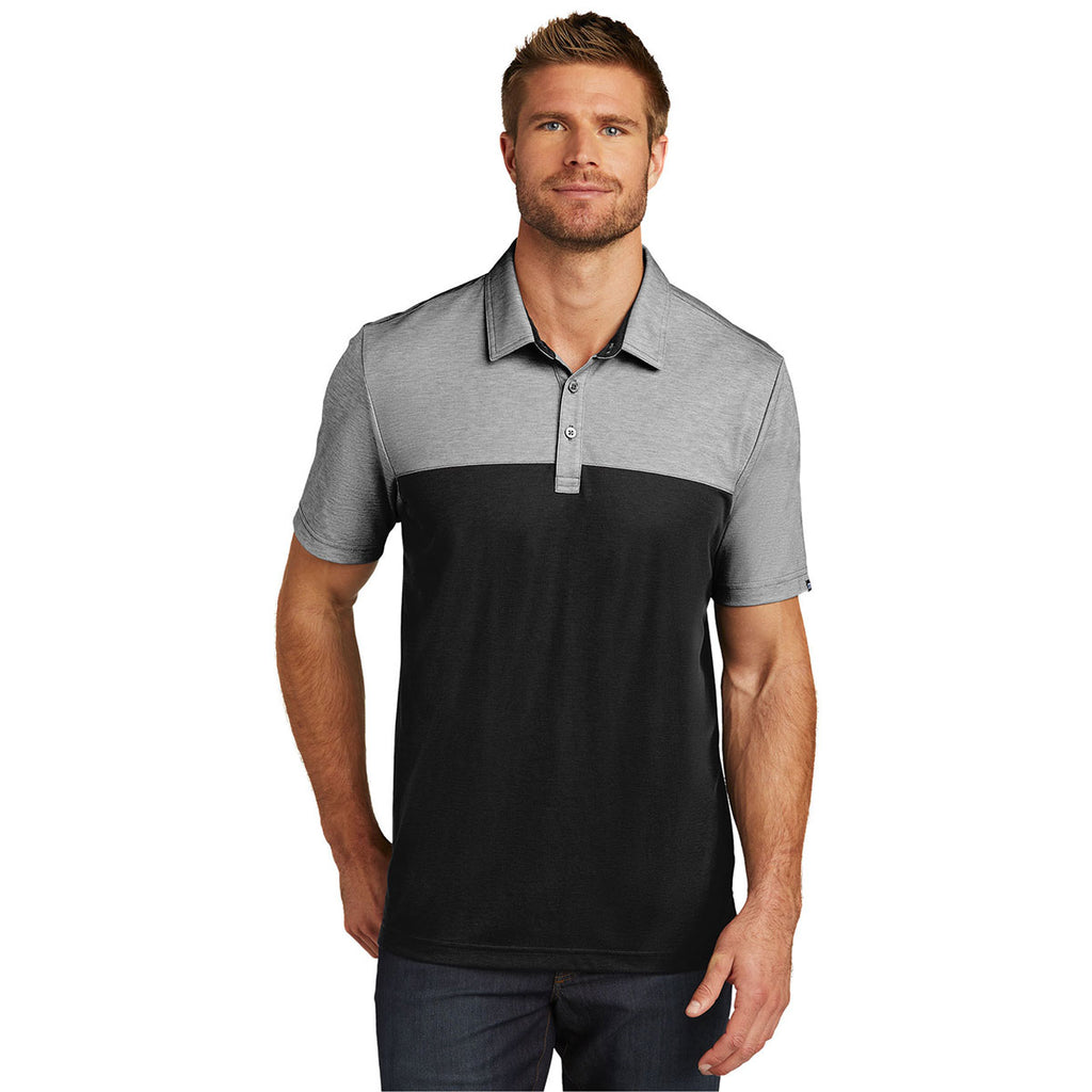 TravisMathew Men's Black Heather/Black Oceanside Blocked Polo