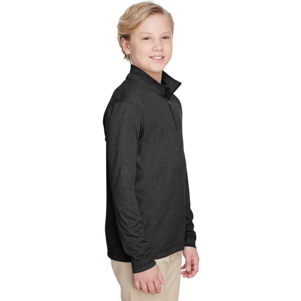 Team 365 Youth Black Heather Zone Sonic Heather Performance Quarter-Zip