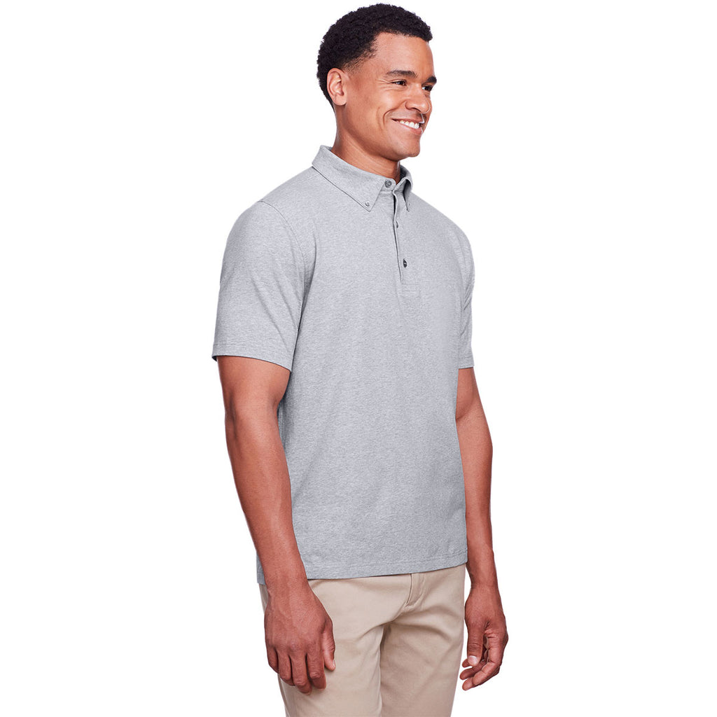 UltraClub Men's Heather Grey Lakeshore Stretch Cotton Performance Polo