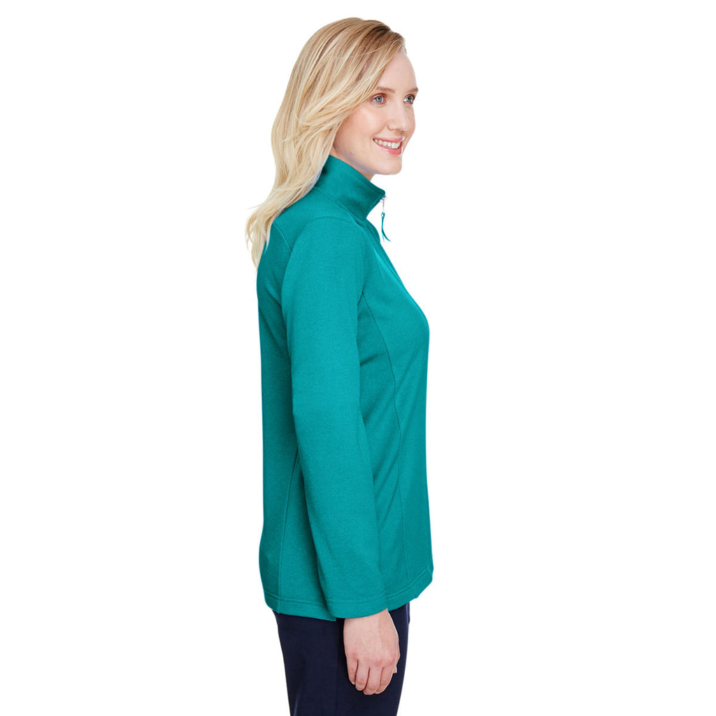 UltraClub Women's Jade Heather Coastal Pique Fleece Quarter-Zip